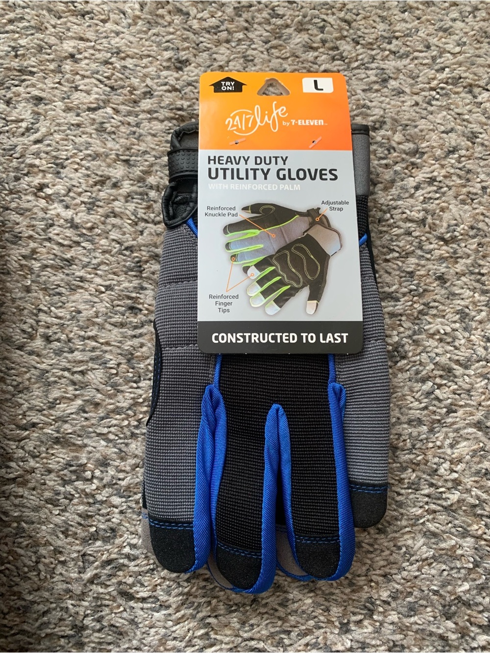 24/7 Life Heavy Duty Utility Gloves in Blue and Gray Size L